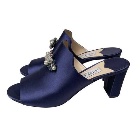Jimmy Choo Blue Satin Jeweled Myla Mules Size 37 7 - Picture 3 of 8